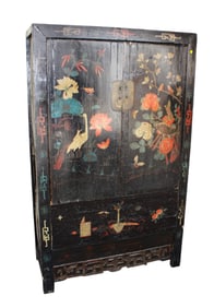 Antique Asian 2 door cupboard black lacquer