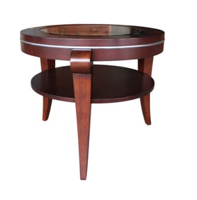 Contemporary modern burl walnut glass top accent table