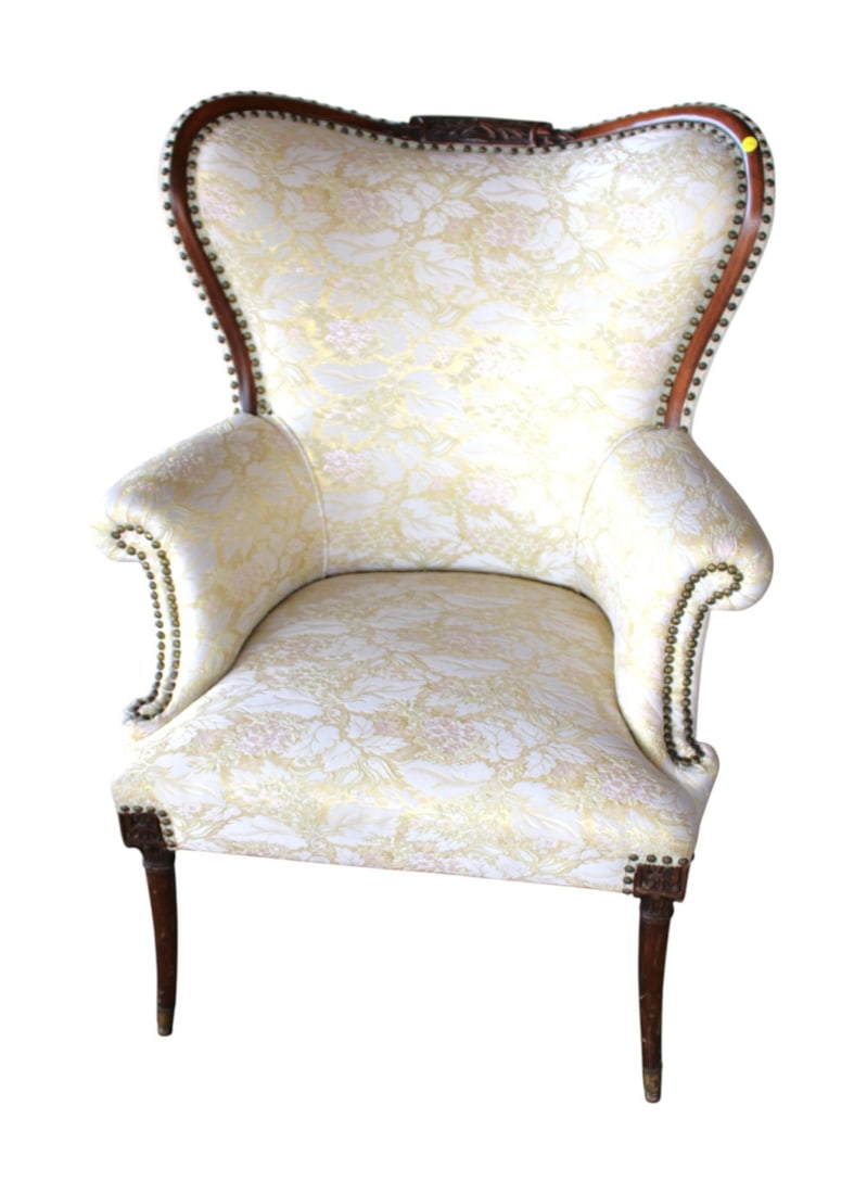 Vintage mahogany framed carved wing back chair (1 of 6)