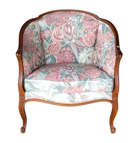 Vintage Century upholstered french style lounge chair in cherry frame