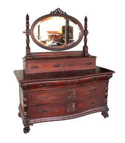 Antique mahogany paw foot dresser with step-up mirror ca.1890-1910