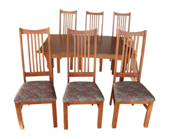 Bassett 7pc mission oak style dining set with bow tie inlay accents