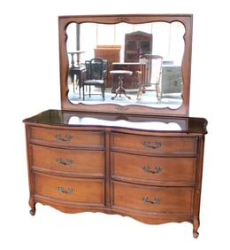Vintage french provincial cherry 6 drawer dresser with mirror