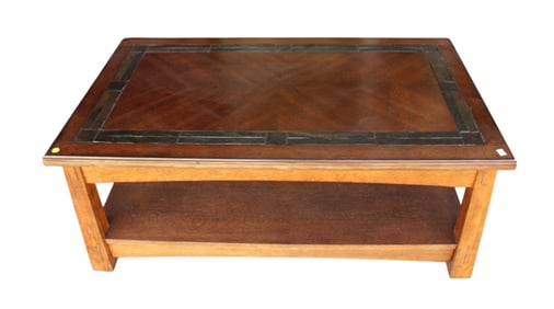 Bassett mission style oak coffee table with slate inlay top