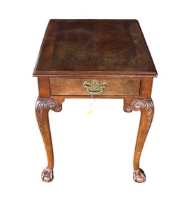 Vintage Baker ball & claw accent table in burl walnut and banded