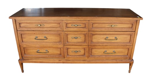 Vintage mid century White Furniture Co. cherry 9 drawer low dresser