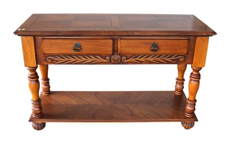 Contemporary burl light mahogany decorator console table