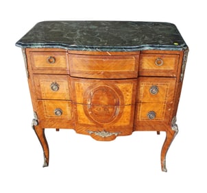 French style marble top chest with applied bronzes
