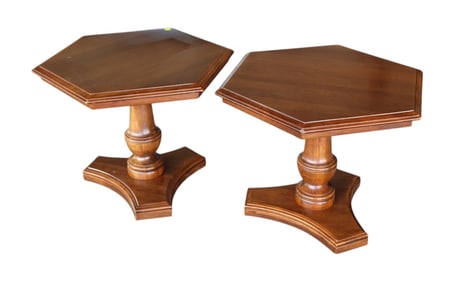 Pair vintage Ethan Allen Sheffield octagon cherry side tables