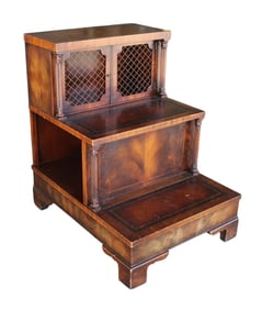 Vintage leather top 3 step table with 2 doors