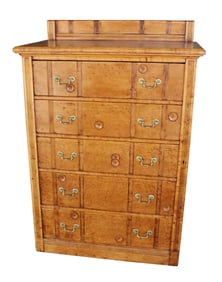 Beautiful antique birdseye maple lockside high chest with splash