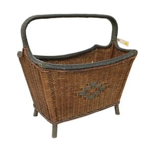 Vintage wicker magazine rack holder with handle