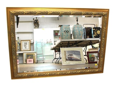 Antique style beveled glass decorator mirror in gold frame