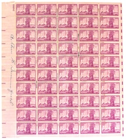 Autographed plate block 50 .03 stamps 300th Anniv. NY City