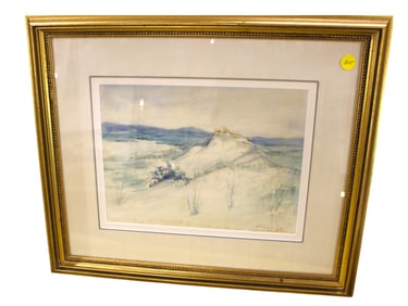 Signed and madded watercolor style print signed A.G. Locke beach scene
