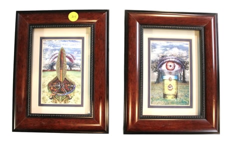 Pair of Prisoner of Time framed prints, madded in mahogany frame