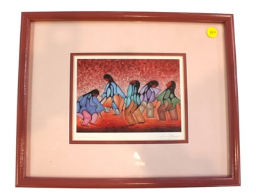Artist signed Cecil Youngfox, Sunset Dancers print in madded in period frame