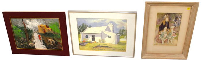 3pcs: Oil on board. Sg. Watercolor print. Watercolor print.