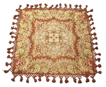 Semi antique square hand-made lap blanket with tassels