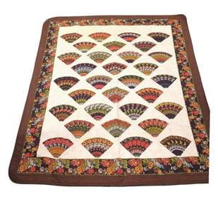 Semi antique hand-stitched quilt with hand fans