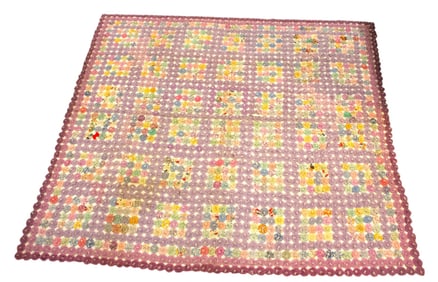 Semi antique hand stitched quilt purple & lavender flowers 79x84