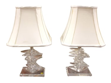 Cool pair of mid century lucite twist lamps with shades