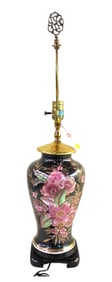 Vintage asain inspirred porcelain flower decorated lamp