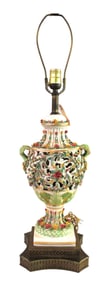 Semi antique Capodimonte lamp decorated with flowers