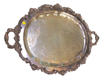 Large fancy antique silverplate tray. 30"l x 21"w