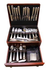 Large 145 piece Gorham silverplate & sterling flatware (approx 17pcs sterling)