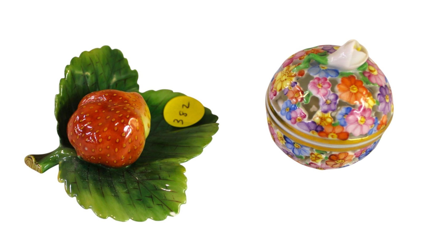 Herend Hungary porcelain leaf & open lace flowered bowl w/lid (1 of 6)