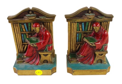 Pair of antique bronze monk bookends
