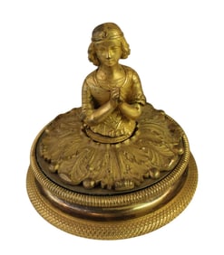 French dore bronze figural felt lined dresser box