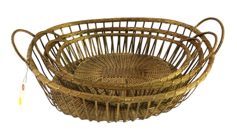 Set 3 mid century bronze graduated open handled baskets