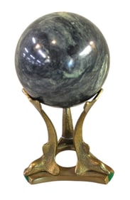 Vintage Italian fish brass stand with marble orb
