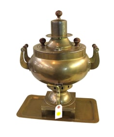 Antique Russian brass Samovar with underplate 22"h