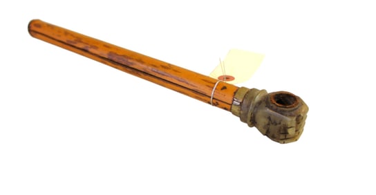 Rare semi antique believed jade fist bowl pipe.  12"l