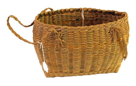 Hand woven indian handled basket ca.1900s. 10"h x 14"w x 8"d