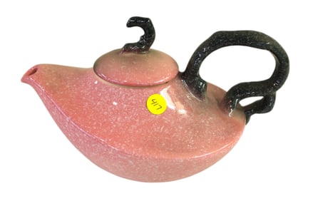 Vintage Hull Aladdin style pottery pink teapot, 7"h x 11"l x 7"w