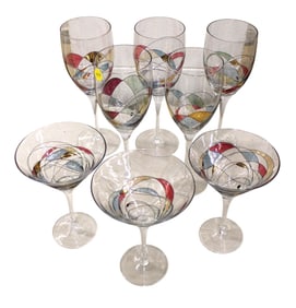 8 multi color stem glasses, (5) 10.75"h  (3) 7.5"h