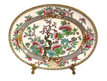 Antique Minton hand painted miniature plate on brass easel, 7"h x 9"w