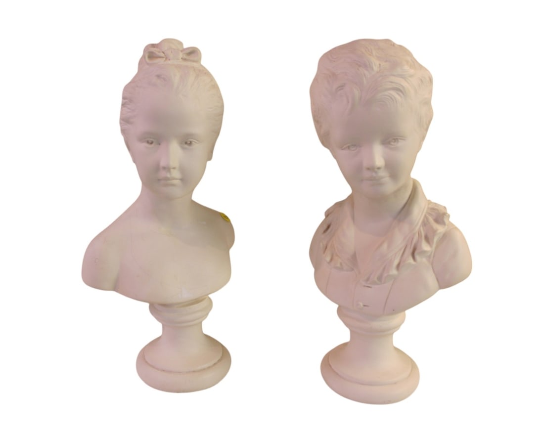 Vintage pair porcelain Alexander Becker busts, boy & girl 17"h: Vintage pair of porcelain Alexander Becker busts. Boy & Girl. Structurally sound and no noticeable issues seen. 17"h