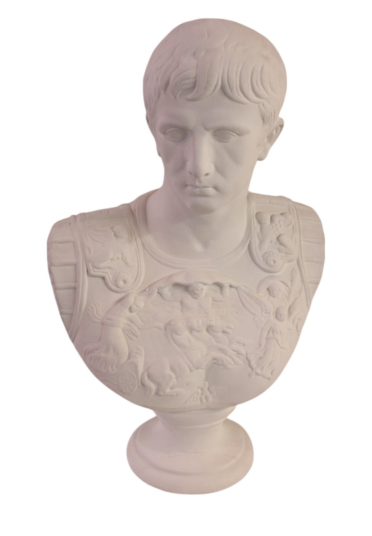 Roman soldier porcelain bust with old repair, 23"h x 15"w x 7"d: Roman soldier porcelain bust with old repair but structurally sound see photos. 23"h x 15"w x 7"d