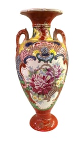 Antique satsuma double handled vase, 24"h x 9"