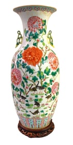 Chinese porcelain vase on wood stand, poss. Antique, 24"h x 10"