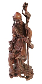 Hand carved wood Chinese monk, 17"h x 6" diameter
