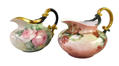 2 Beautiful antique Limoges hand painted pitchers 6" x 6"