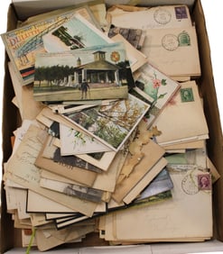 Box of Ephemera: letters, post cards, stamps & more