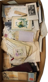 Box of Ephemera: letters, post cards, stamps & more