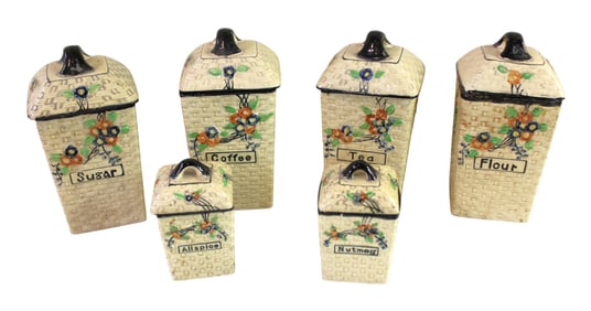 6 piece antique Japan cannister set with lids in as found condition.